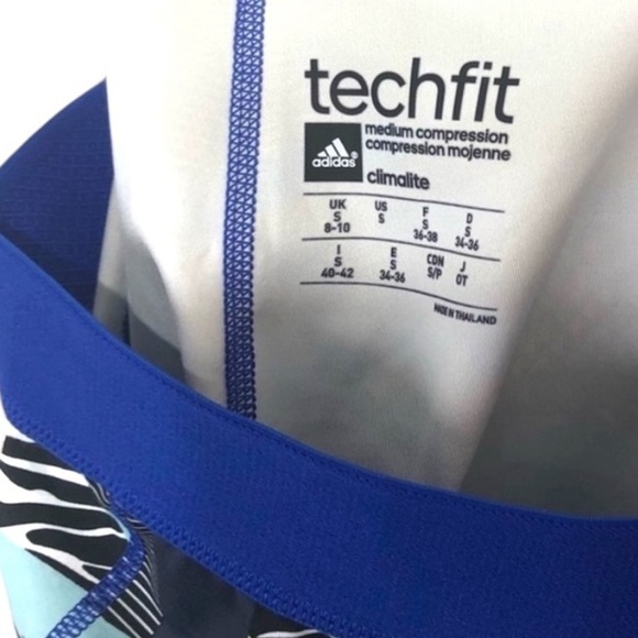 Adidas Techfit Medium Compression Pant Blue Yellow Geometric – SZ S - Picture 4 of 5